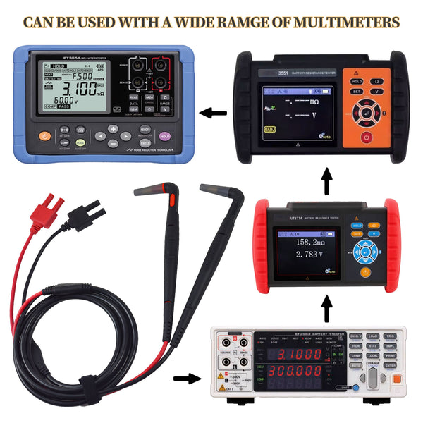 ZIBOO L2020 Generic Curved Type Lead Pin Type 4 Terminal Probe ,Pin-Type Lead Compatible with Hioki BT3554-10/11,  BT3563,BT3562,BT3561,UNIT UT-677A Battery Tester Battery HiTester, Handheld Battery Tester