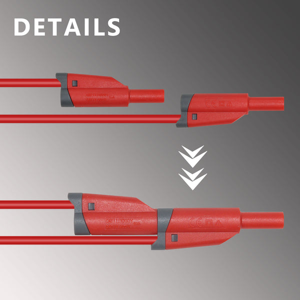ZIBOO ZB-X13 Stapelbare Prüfleitungen für Bananenstecker auf Bananenstecker, Prüfkabel für Multimeter, Schaltungsprüfung, 4-mm-Bananenstecker, vollständig isoliert, stapelbar, ummantelt
