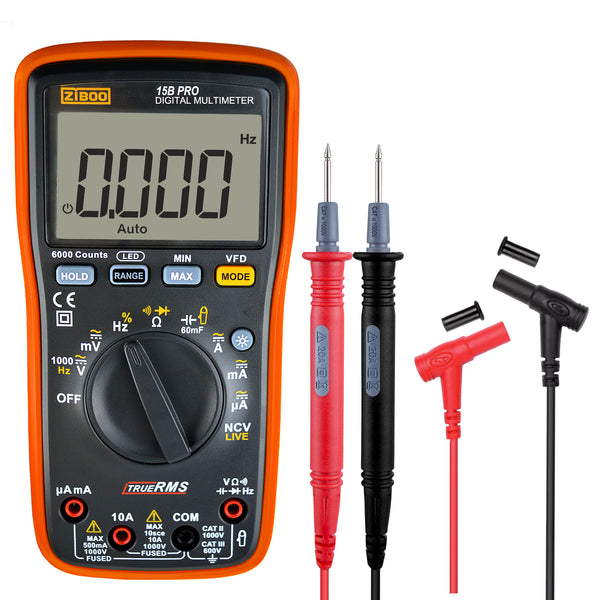 ZIBOO 15B PRO True RMS Digital Multimeter ,for Electrical Applications, Measures AC/DC Voltage and Current Measurements up to 1000V and 10A, Along with Resistance, Continuity, Diode, and Capacitance Capabilities ,use for FLUKE