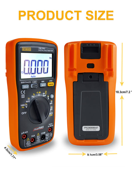 ZIBOO 15B PRO True RMS Digital Multimeter ,for Electrical Applications, Measures AC/DC Voltage and Current Measurements up to 1000V and 10A, Along with Resistance, Continuity, Diode, and Capacitance Capabilities ,use for FLUKE