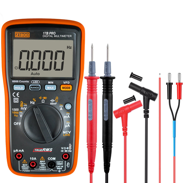 ZIBOO 17B PRO True RMS Digital Multimeter ,for Electrical Applications, Measures AC/DC Voltage and Current Measurements up to 1000V and 10A, Along with Resistance, Continuity, Diode, and Capacitance Capabilities ,use for FLUKE