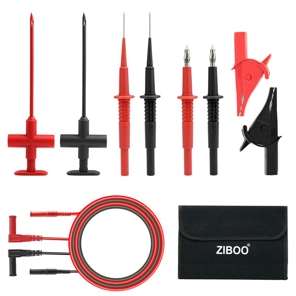 ZIBOO KIT-13 Kfz-Messleitungssatz, Isolations-Piercing-Prüfklemme, Haken-Bananenstecker, gefedertes Kupfer-Kit, Prüfsonde mit Laternenspitze, große Krokodilklemmen, Messleitung für Multimetersonden mit Nadelspitze