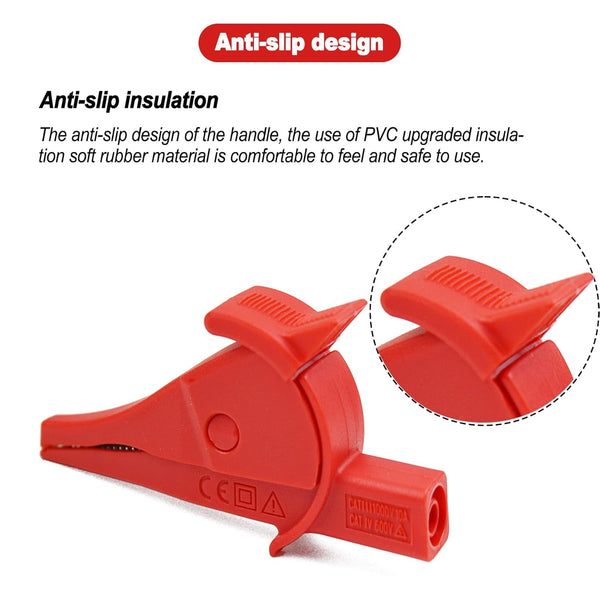 ZIBOO C04A Vollisolierte, sichere Krokodilklemmen, 2 Stück (schwarz + rot) für 4-mm-Messleitungsverlängerungen, verwendbar für Messleitungsverlängerungen TL221, TL222, TL224, TL726, 9750-12, L2200, L9844 usw.
