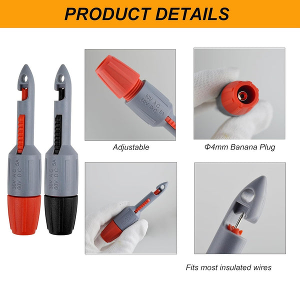 ZIBOO TP82 Insulation Piercing Clip Set, 2 mm Probes Connections, Multimeter Voltmeter Testing, Car Wire Tester, Multimeter Test Leads, Pierce, Probes for Probe Tips, Use for Fluke TL71 TL75 TL175