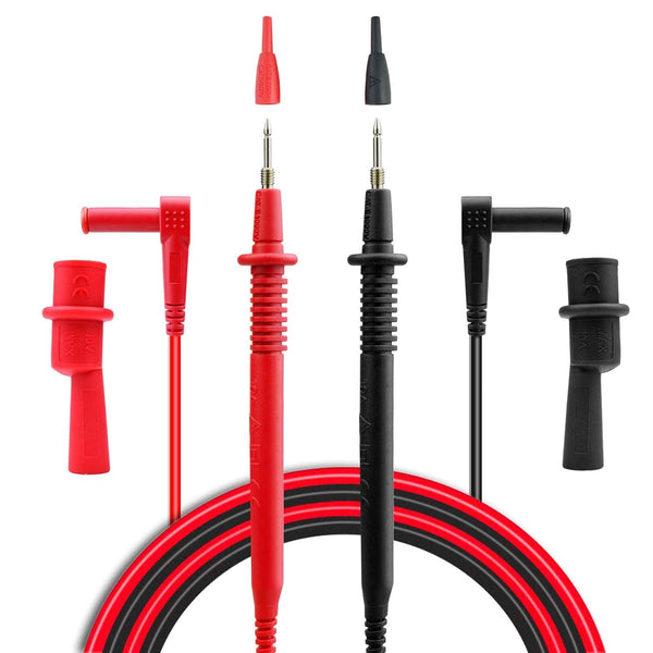 ZIBOO KIT-14 Ersatz-Messleitungssatz, rechtwinklig, mit Krokodilklemmen mit Gewinde, 4-mm-Bananen-Messleitungssondenklemme, geeignet für die meisten digitalen Multimeter, Stromzangen und Messprodukte