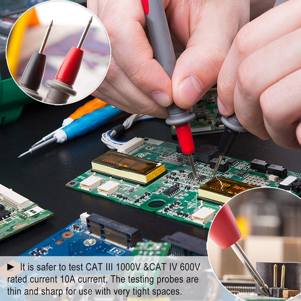 ZIBOO KIT-11 Multimeter-Messleitungssatz mit 3-Fächer-Tasche, Krokodilklemmen und Kolbentest-Minihaken, Prüfspitzen 1000 V 10 A CAT III und CAT IV 600 V für Multimeter, Voltmeter, Stromzange