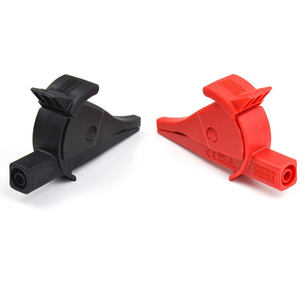 ZIBOO C02A Vollisolierte, sichere Krokodilklemmen, 2 Stück (schwarz + rot) für 4-mm-Messleitungsverlängerungen, verwendbar für Messleitungsverlängerungen TL221, TL222, TL224, TL726, 9750-12, L2200, L9844 usw.