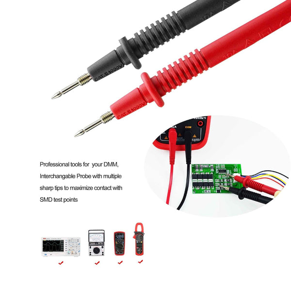 ZIBOO KIT-14 Ersatz-Messleitungssatz, rechtwinklig, mit Krokodilklemmen mit Gewinde, 4-mm-Bananen-Messleitungssondenklemme, geeignet für die meisten digitalen Multimeter, Stromzangen und Messprodukte