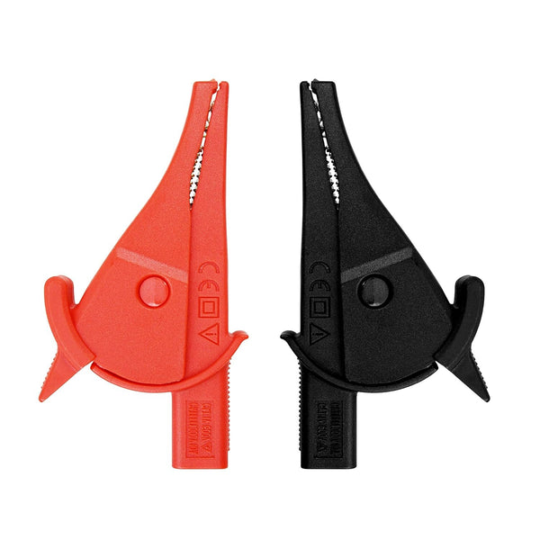 ZIBOO C04A Vollisolierte, sichere Krokodilklemmen, 2 Stück (schwarz + rot) für 4-mm-Messleitungsverlängerungen, verwendbar für Messleitungsverlängerungen TL221, TL222, TL224, TL726, 9750-12, L2200, L9844 usw.