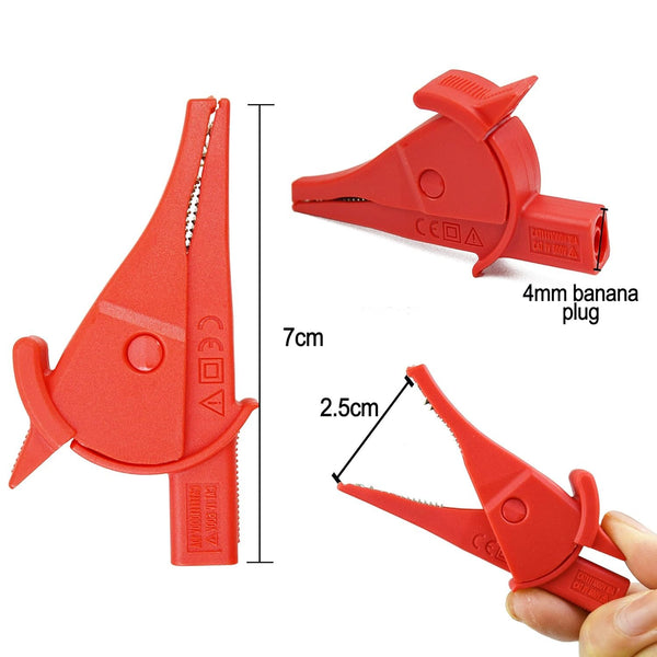 ZIBOO C04A Vollisolierte, sichere Krokodilklemmen, 2 Stück (schwarz + rot) für 4-mm-Messleitungsverlängerungen, verwendbar für Messleitungsverlängerungen TL221, TL222, TL224, TL726, 9750-12, L2200, L9844 usw.