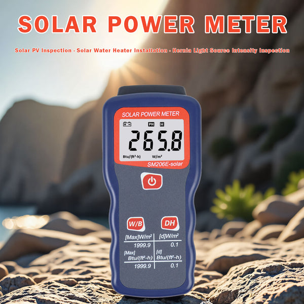 ZIBOO SM206E-Solar Solarstrommessgerät Lichtmessgerät Solarstrahlungstester Optische Solarforschung Glas Lichtintensitätsdaten Peak Hold