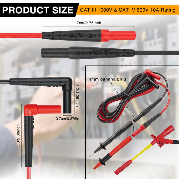 ZIBOO DTL224 Silicone Test Leads Double Insulated Multimeter Test Lead Extension Kit