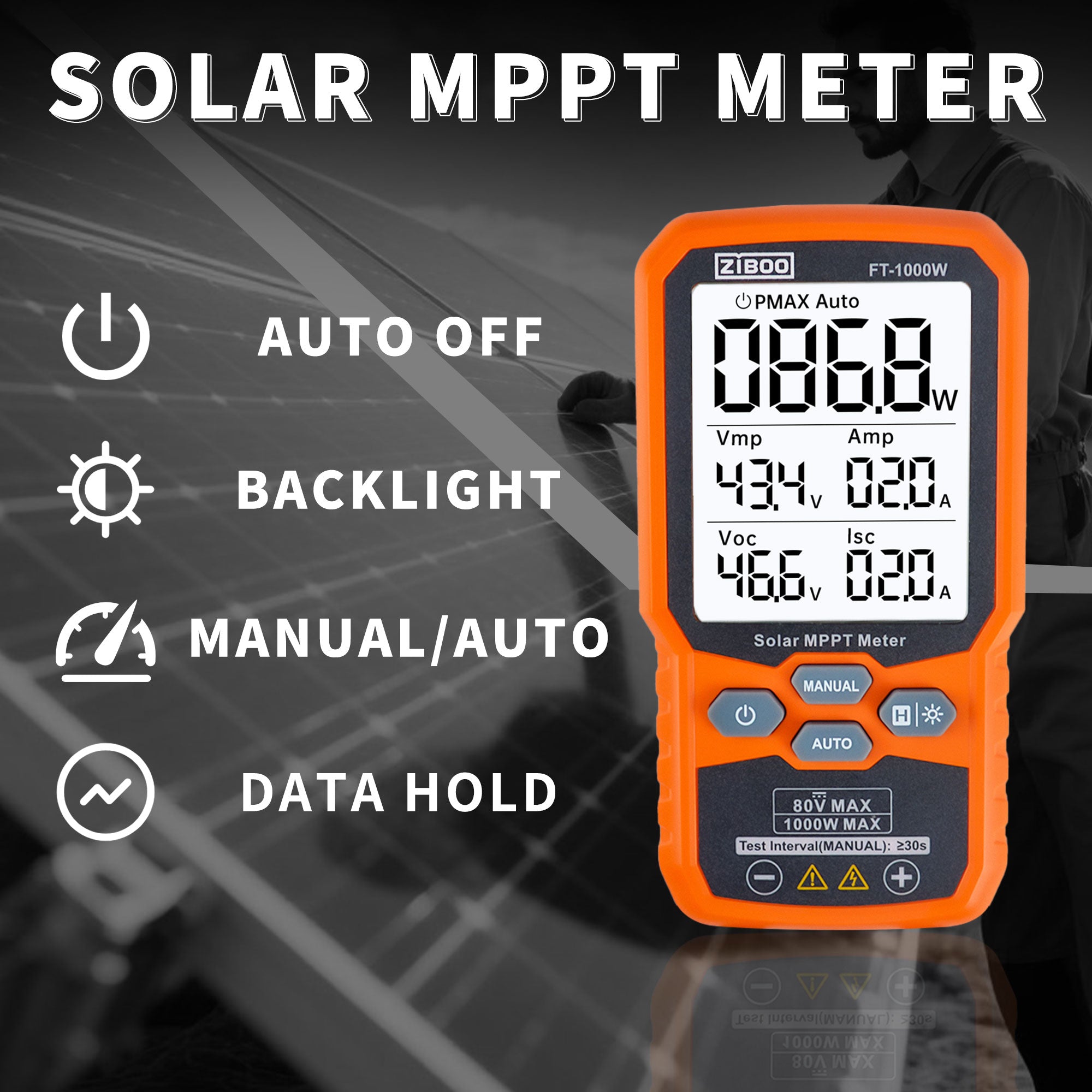 Geloo Tester Pannelli Solari MPPT 800W - Multimetro Fotovoltaico Per Test Energia Solare - Foto 3