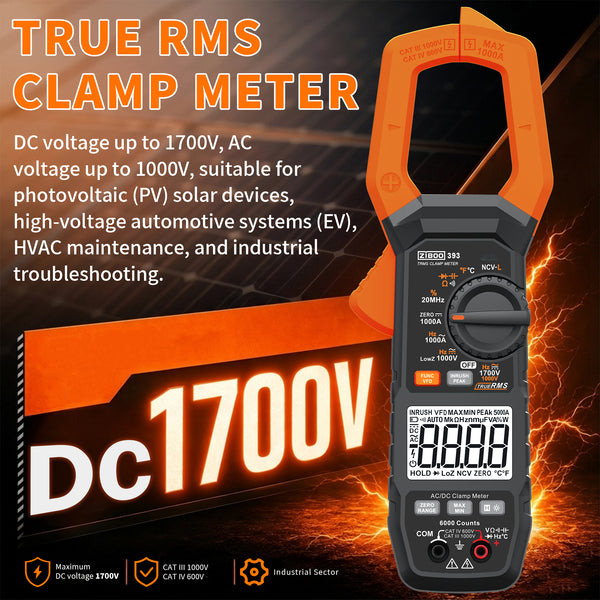 ZIBOO 393 True RMS Clamp Meter DC 1700V