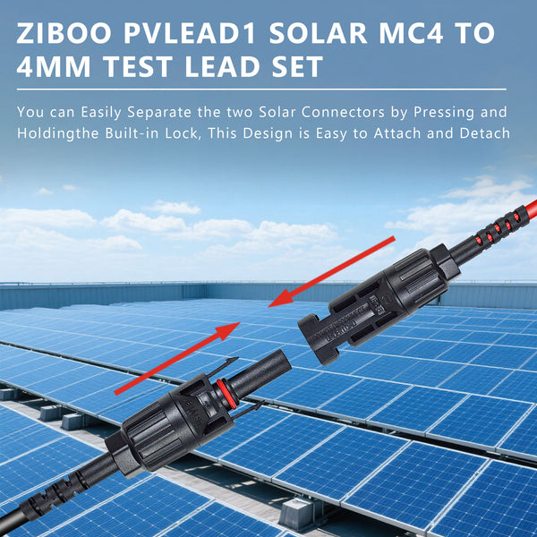 ZIBOO PVLEAD1 Solar MC4 auf 4 mm Messleitungssatz, Solar-Testkabel 1000 V/20 A für Photovoltaik-Solarpanelsysteme, kompatibel mit Fluke 87VMAX-PVLEAD1, SMFT-1000