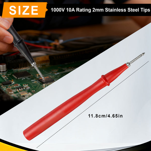 ZIBOO TP2 2-teiliges Prüfspitzenset mit schmaler Reichweite und Edelstahlspitze, 1000 V Spannung, 10 A Strom, 2 mm Spitzendurchmesser, Verwendung für T5-1000, T5-600