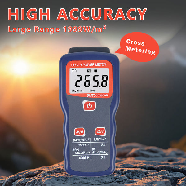 ZIBOO SM206E-Solar Solarstrommessgerät Lichtmessgerät Solarstrahlungstester Optische Solarforschung Glas Lichtintensitätsdaten Peak Hold