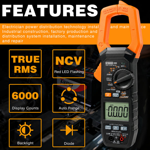 ZIBOO 393 True RMS Clamp Meter DC 1700V