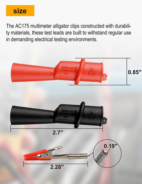 ZIBOO AC175 Threaded Slide-On Alligator Clip Set with Flexible Boots, Compatible with Fluke TL71, TL75, TL175 and TP175 Test Leads