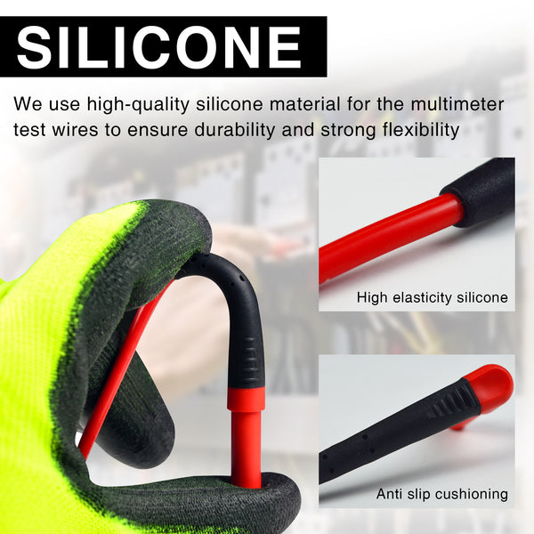 ZIBOO DTL224 Silicone Test Leads Double Insulated Multimeter Test Lead Extension Kit