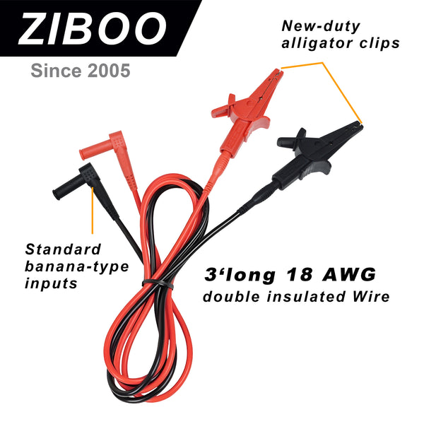ZIBOO 69381 Alligator Clip Test Leads, Heavy-Duty Banana Plug Replacement Leads, 3-Foot