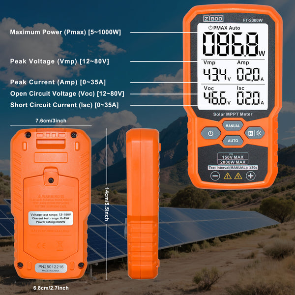 ZIBOO Solar Panel MPPT Meter Photovoltaic Multimeter PV Module Power