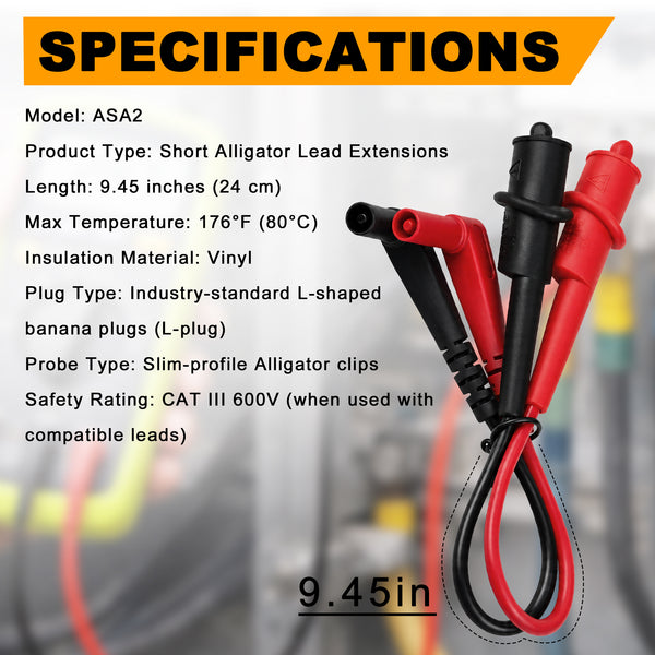 ZIBOO ASA2 Short Alligator Lead Extensions