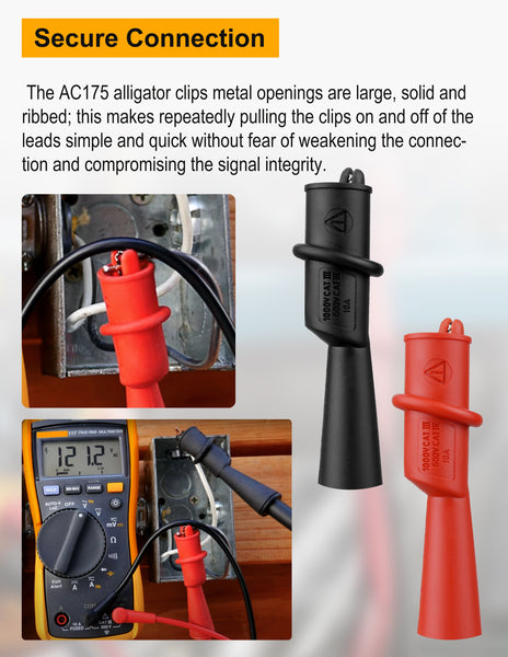 ZIBOO AC175 Threaded Slide-On Alligator Clip Set with Flexible Boots, Compatible with Fluke TL71, TL75, TL175 and TP175 Test Leads