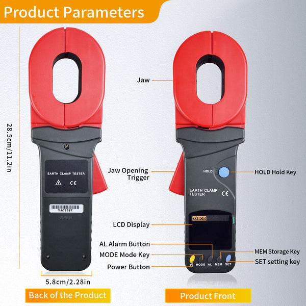 ZIBOO UT278A+ UT276A+ Clamp Ground Resistance Tester Ground Loop Resistance 32MM Big jaw Leakage Current Detection
