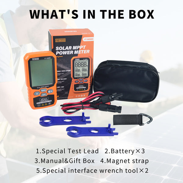 ZIBOO Solarpanel-Tester MPPT-Messgerät – 1000 W maximale Leistung, 80 V/35 A PV-Modultester für Voc/Isc, Leerlaufspannung und Kurzschlussstrom, mit Hintergrundbeleuchtung und Datenspeicherung FT-1000W