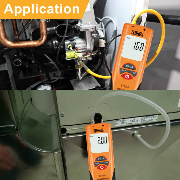 ZIBOO ET1015 Digital Manometer, Dual Port Differential Pressure Gauge, ±100 PSI Air and Gas Pressure Tester, Differential Dual Port Pressure Gauge, Large LCD Display with Backlight,HVAC Gas Pressure Tester
