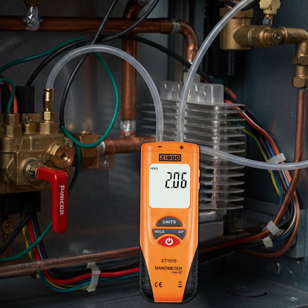 ZIBOO ET1015 Digital Manometer, Dual Port Differential Pressure Gauge, ±100 PSI Air and Gas Pressure Tester, Differential Dual Port Pressure Gauge, Large LCD Display with Backlight,HVAC Gas Pressure Tester