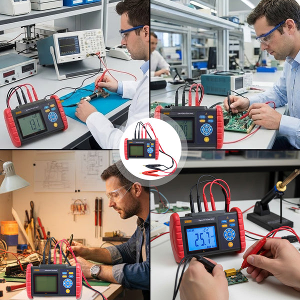 ZIBOO UT620C Digital Micro Ohm Meter ,DC Low Resistance Meter 0.001mΩ～300.0KΩ Megohmmeter Tester Tool Data Storage