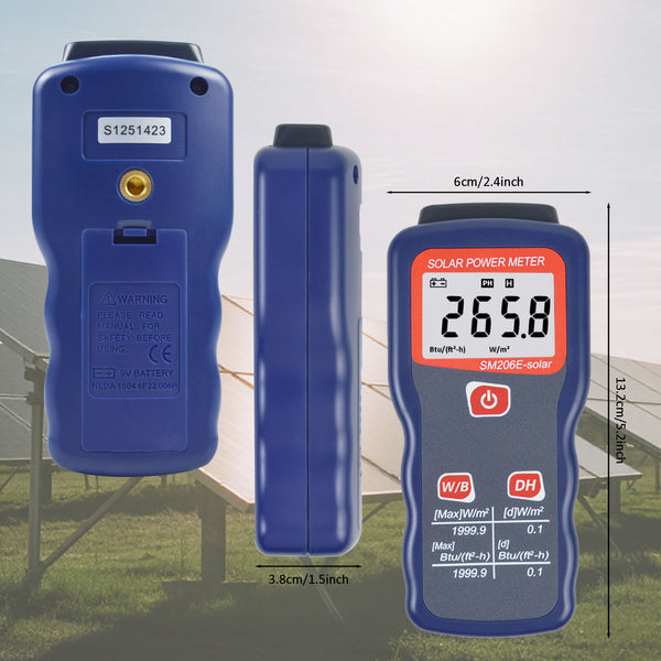 ZIBOO SM206E-Solar Solarstrommessgerät Lichtmessgerät Solarstrahlungstester Optische Solarforschung Glas Lichtintensitätsdaten Peak Hold