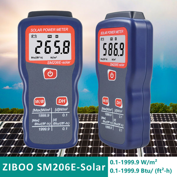 ZIBOO SM206E-Solar Solarstrommessgerät Lichtmessgerät Solarstrahlungstester Optische Solarforschung Glas Lichtintensitätsdaten Peak Hold