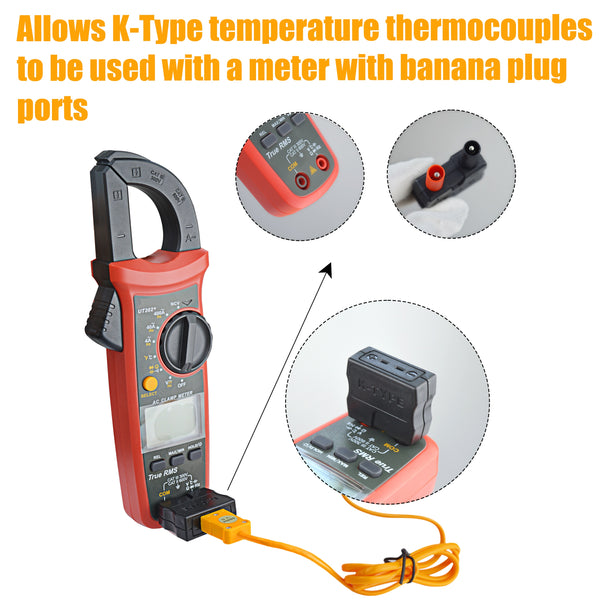 ZIBOO 69146 Banana Plug Adapter to K Type Thermocouple, Works with Digital Clamp and Multi Meters