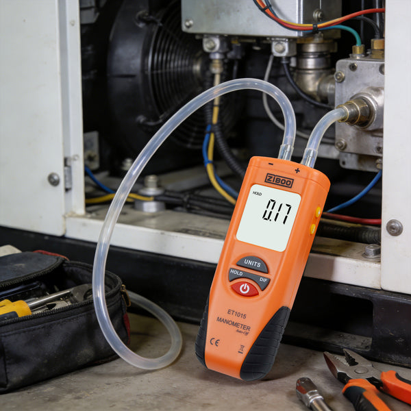 ZIBOO ET1015 Digital Manometer, Dual Port Differential Pressure Gauge, ±100 PSI Air and Gas Pressure Tester, Differential Dual Port Pressure Gauge, Large LCD Display with Backlight,HVAC Gas Pressure Tester