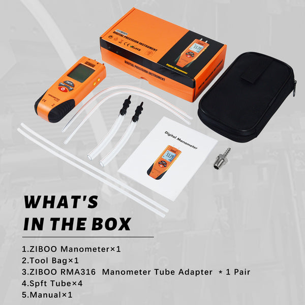 ZIBOO ET1013 Digitales Manometer, Luft- und Gasdruckprüfer, Differenzdruckmessgerät mit zwei Anschlüssen, großes LCD-Display mit Hintergrundbeleuchtung, HVAC-Gasdruckprüfer