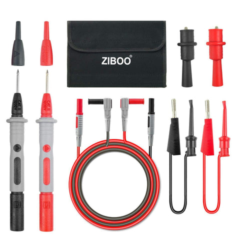 ZIBOO KIT-11 Multimeter Test Leads Kit with 3-Compartment Pouch,Alligator Clips and Plunger Test Mini Hooks Test Probes 1000V 10A CAT III & CAT IV 600V for Multimeter, Voltmeter, Clamp Meter