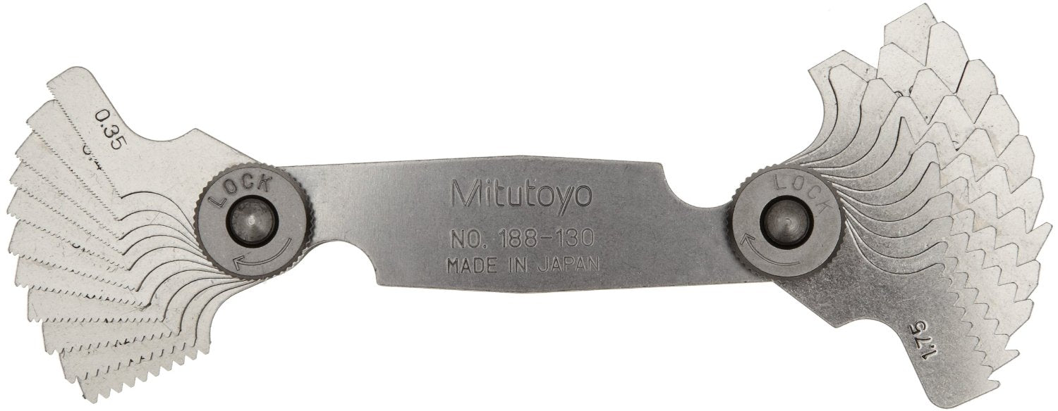 Mitutoyo 188-130, Screw Pitch Gage, 0.35mm to 6mm, 22 Leaves