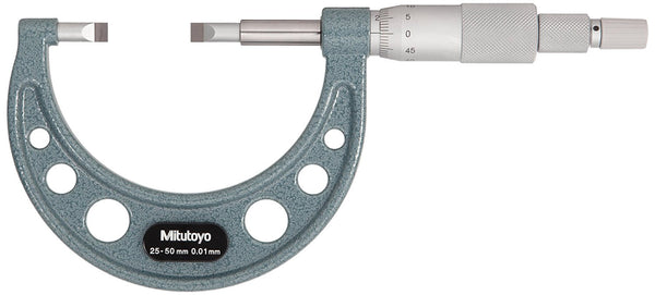 Mitutoyo 122-101 Blade Outside Micrometer, Ratchet Stop, 0-25mm Range,0.01mm