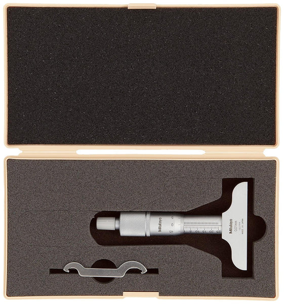 Mitutoyo 128-101 Vernier Depth Gauge, Micrometer Type, 0-25mm Range, 0.01mm