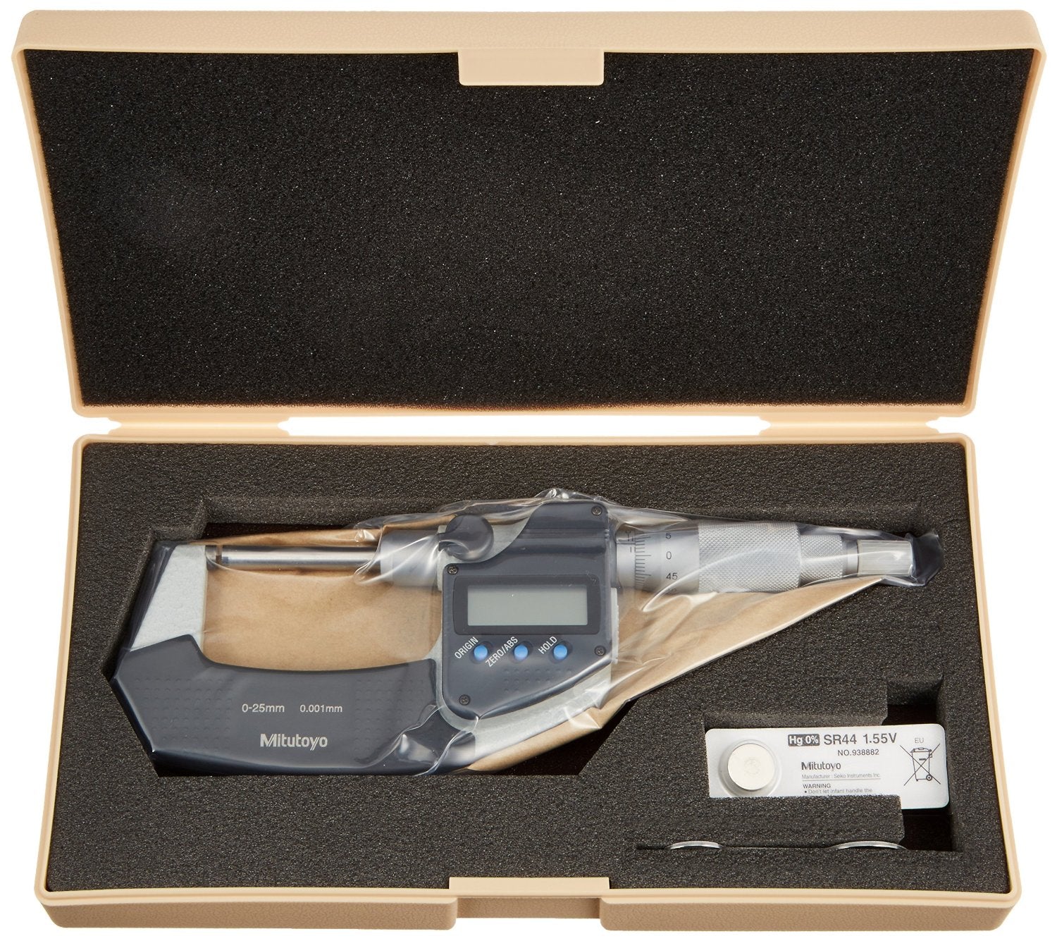Mitutoyo 406-250-30 OMV-25MX Outside Micrometer, Non-Rotating, 0 mm-25 mm, 0.001 mm