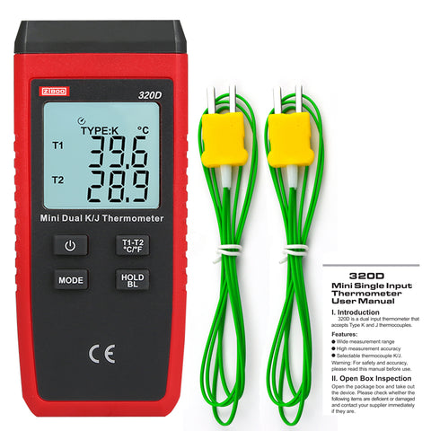 ZIBOO ZB-320D Mini Contact Type Thermometer LCD Backlight K/J Thermocouple
