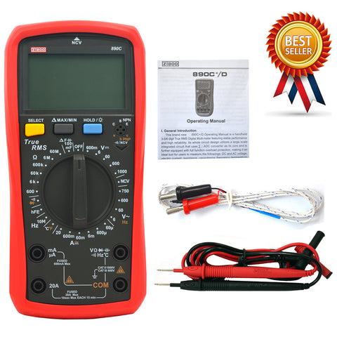 ZIBOO 890C Digital True RMS Handheld Multimeter AC/DC Frequency Teste